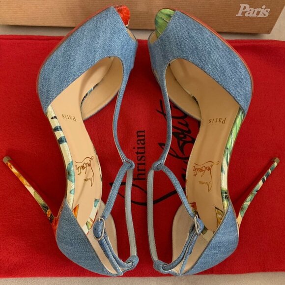 Christian Louboutin Women Senora 4" Denim Hawaii Peep Toe Pumps Sz 36.5 Blue NIB - Picture 9 of 15